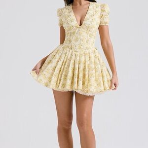 House of CB Yellow Floral Mini Dress, size S. Regular cups.